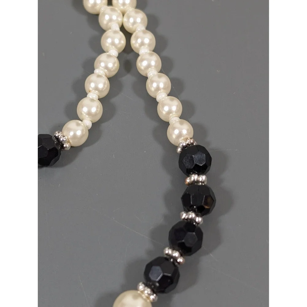 Layered Faux Pearl Necklace Black White Classic Elegant‎ Statement 27